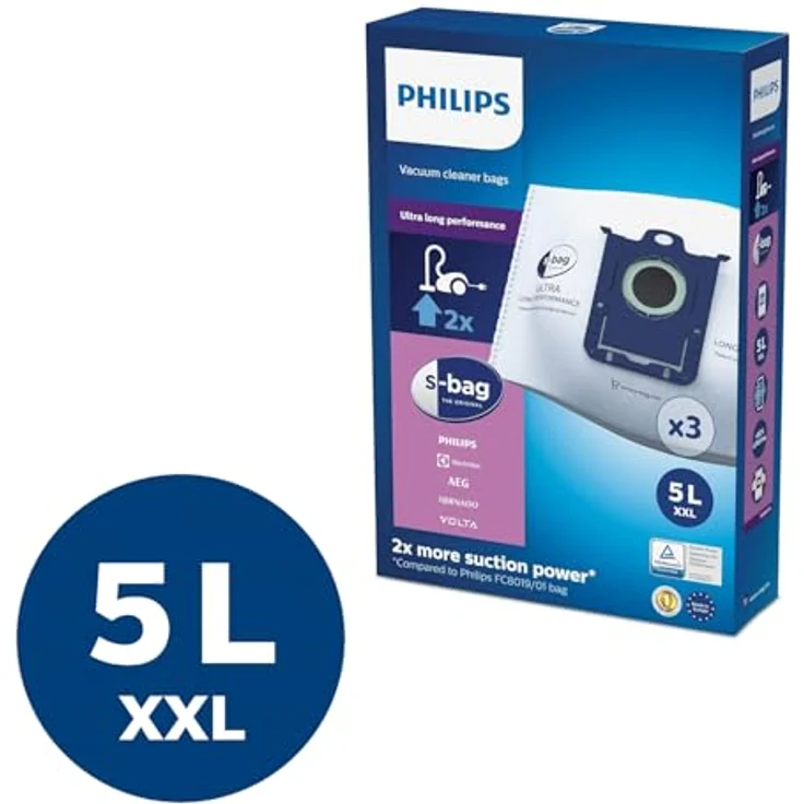 Philips FC8027/01 Einweg-Staubbeutel S-Bag Ultra Long Performance, 5 l Volumen, reißfestes Filterpapier, 3er Pack – Bild 2