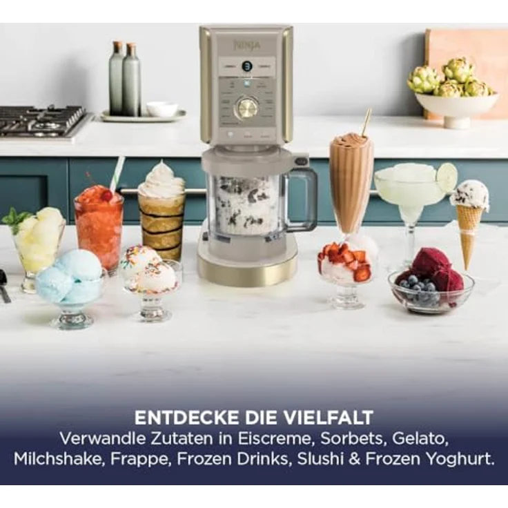 Ninja CREAMi Deluxe Eismaschine mit 10 Funktionen, 2x 710ml Behältern, Stone Gold, NC502EUSTGD – Bild 4