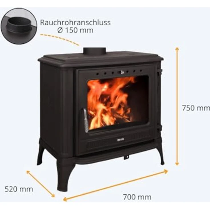 365® Kaminofen Ferrox 75, Gusseisen schwarz, 10,5 kW Nennwärmeleistung, mit Scheibenspülung und Aschekasten – Bild 3