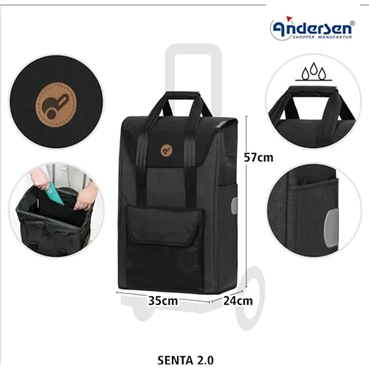 Andersen Einkaufstrolley - Komfort Shopper Senta 2.0 schwarz 49 L, klappbar, wasserabweisend, mit Sitz, multifunktional – Bild 3