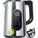 KESSER® Wasserkocher Edelstahl 1.7 Liter | LED-Anzeige | 4-Modi Temperatureinstellung 40°C-100°C | 30min Warmhalten | elektrischer Teekocher 2200W BPA-Frei | Kalkfilter & Easy-Open-Deckel, Silber