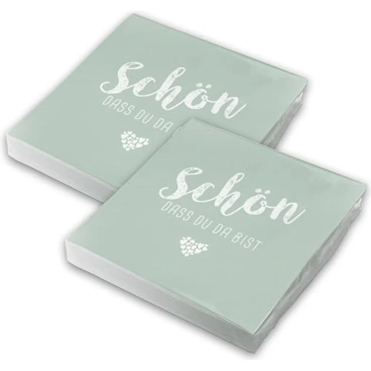 itenga Servietten Schön dass du da bist, 30 x 30 cm, 3-lagig, 40 Stück, eukalyptus grün für Kommunion, Konfirmation, Hochzeit und Taufe – Bild 1