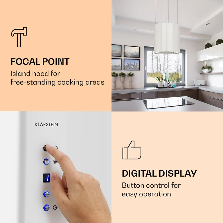 Klarstein Barett, Motorhaube, Insel, Breite: 35 cm, Tiefe: 35 cm, Umluft, weiß – Bild 5