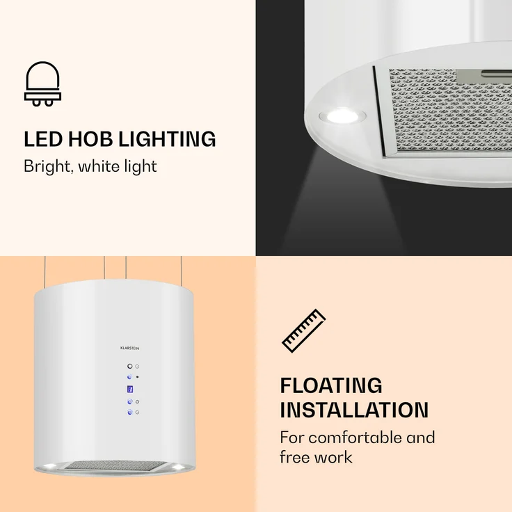 Klarstein Barett, Motorhaube, Insel, Breite: 35 cm, Tiefe: 35 cm, Umluft, weiß – Bild 3