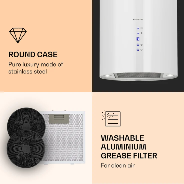 Klarstein Barett, Motorhaube, Insel, Breite: 35 cm, Tiefe: 35 cm, Umluft, weiß – Bild 6