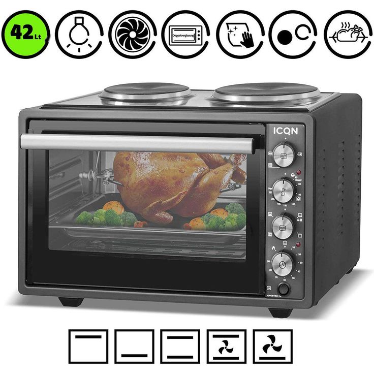 ICQN 42 Liter Mini-Backofen mit 2 Kochplatten und Umluft – Bild 2