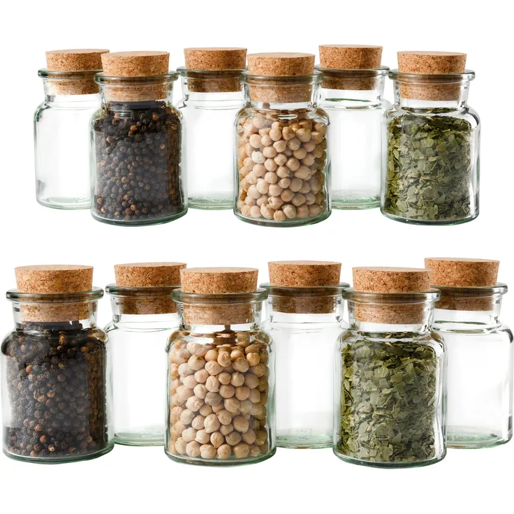 12er Set Gewürzgläser 150ml + Korken, Aufbewahrung von Tee, Kräutern & Gewürzen