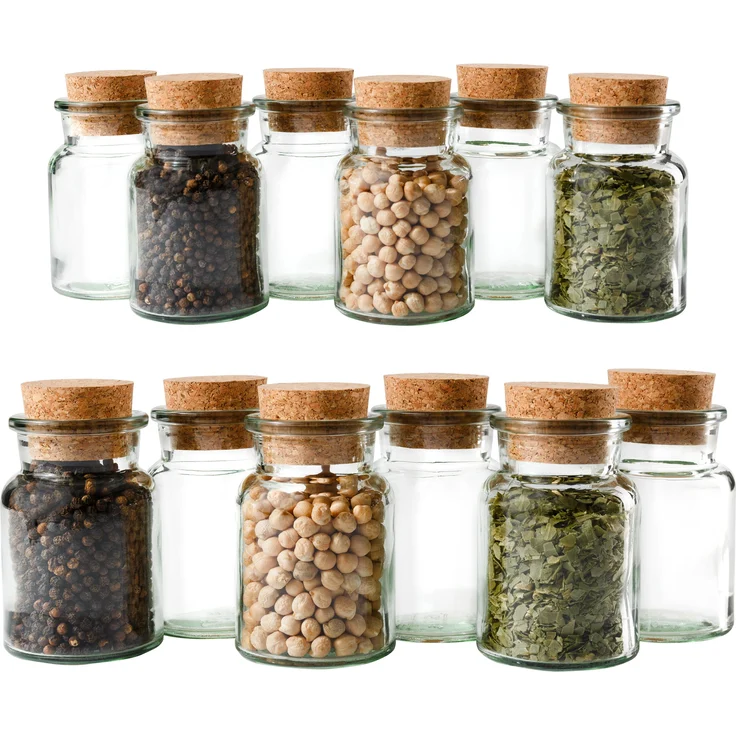 12er Set Gewürzgläser 150ml + Korken, Aufbewahrung von Tee, Kräutern & Gewürzen – Bild 1
