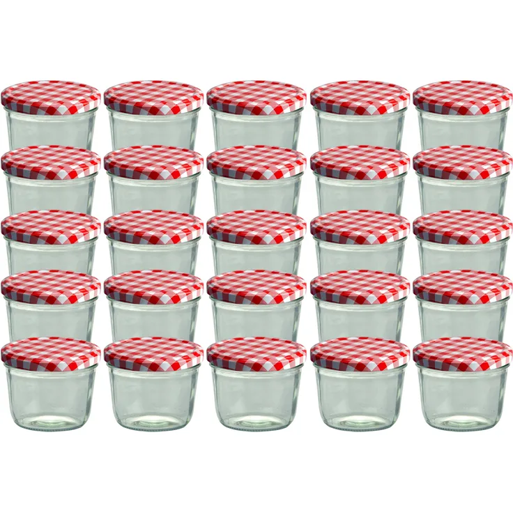 CAPCRO 25er Set Sturzglas 230 ml Marmeladenglas Einmachglas Einweckglas To 82 rot karierter Deckel
