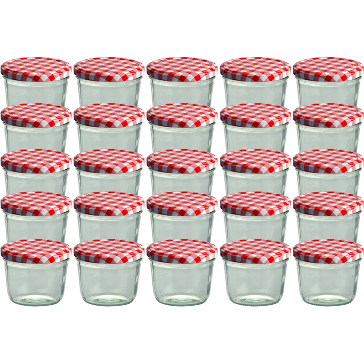 CAPCRO 25er Set Sturzglas 230 ml Marmeladenglas Einmachglas Einweckglas To 82 rot karierter Deckel – Bild 1