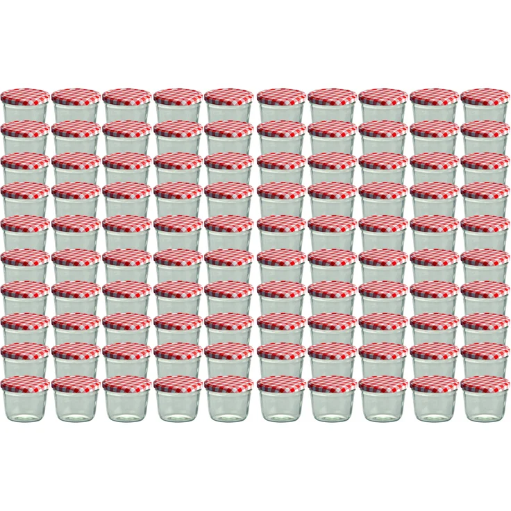 100er Set Sturzglas 230 ml To 82 rot karierter Deckel incl. Diamant-Zucker Gelierzauber Rezeptheft – Bild 2