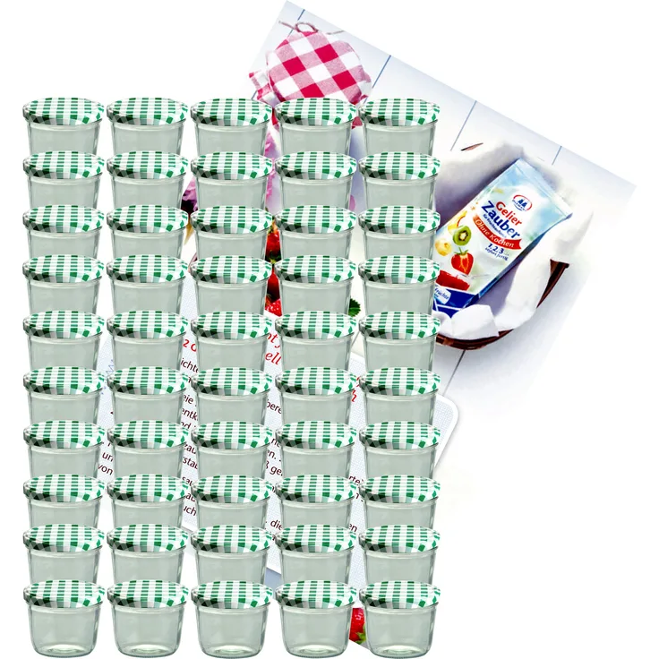 50er Set Sturzglas 230 ml Einmachglas Einweckglas To 82 karierte Deckel incl. Rezeptheft