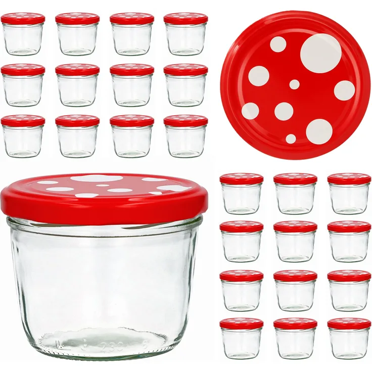 CAPCRO 25er Set Sturzglas 230 ml To 82 Fliegenpilz Deckel rot weiß gepunktet