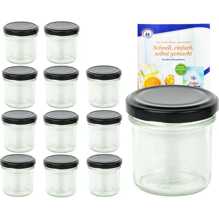 12er Set Sturzglas 167 ml To 66 schwarzer Deckel Marmeladengläser Einmachgläser incl. Rezeptheft