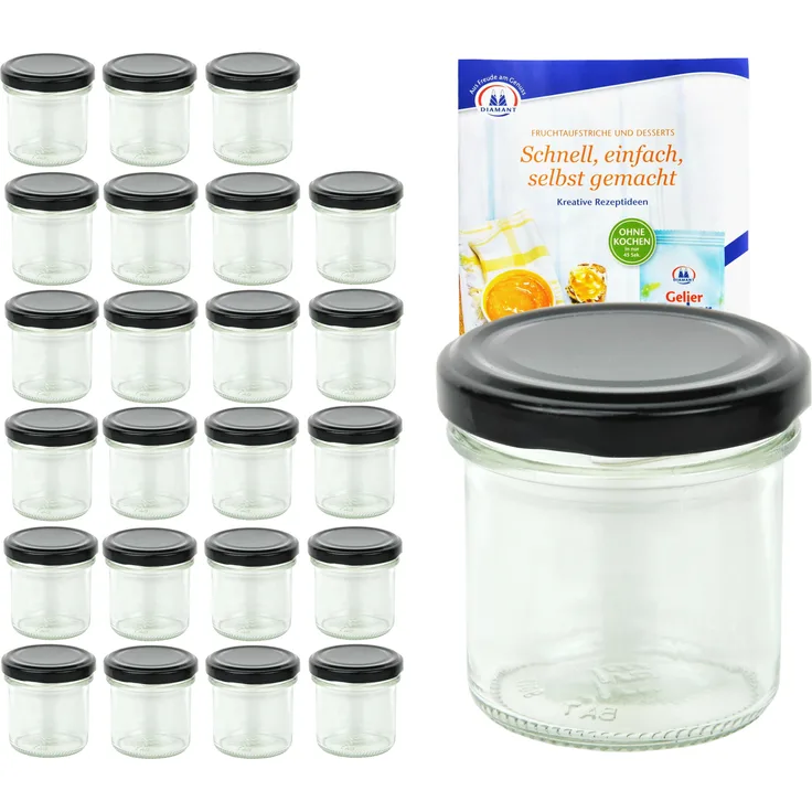 24er Set Sturzglas 167 ml To 66 schwarzer Deckel Einmachgläser Einkochgläser Glas incl. Rezeptheft