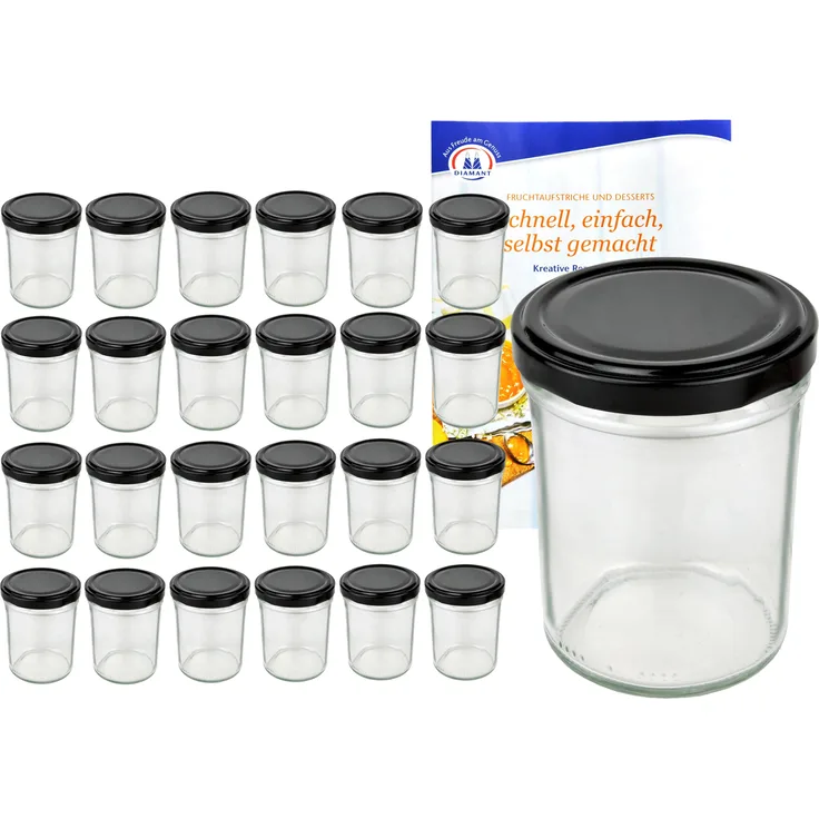 25er Set Sturzglas 230 ml HOCH To 66 schwarzer Deckel incl. Diamant Gelierzauber Rezeptheft