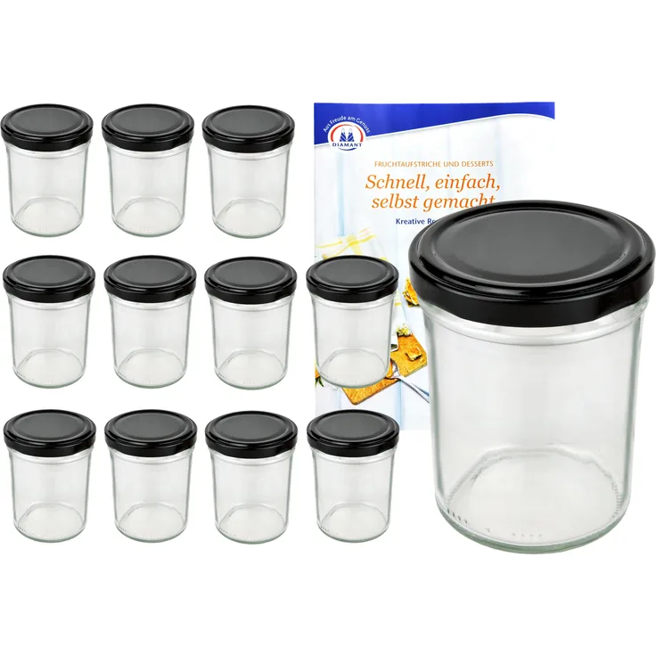 12er Set Sturzglas 230 ml HOCH To 66 schwarzer Deckel Marmeladengläser Gläser incl. Rezeptheft
