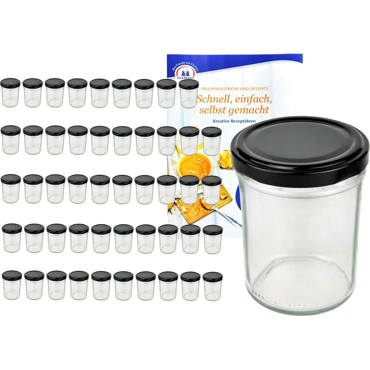 50er Set Sturzglas 230 ml HOCH To 66 schwarzer Deckel incl. Diamant Gelierzauber Rezeptheft