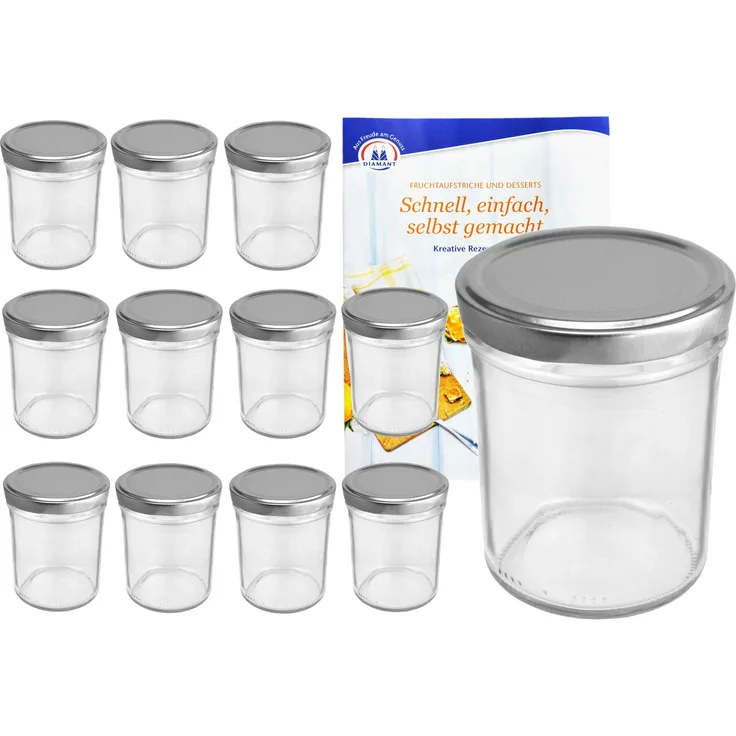 12er Set Sturzglas 230 ml HOCH To 66 silberner Deckel Einmachgläser Gläser incl. Rezeptheft