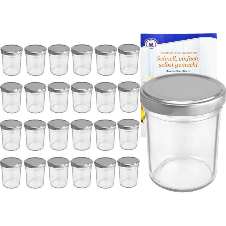 25er Set Sturzglas 230 ml HOCH To 66 silberner Deckel incl. Diamant Gelierzauber Rezeptheft