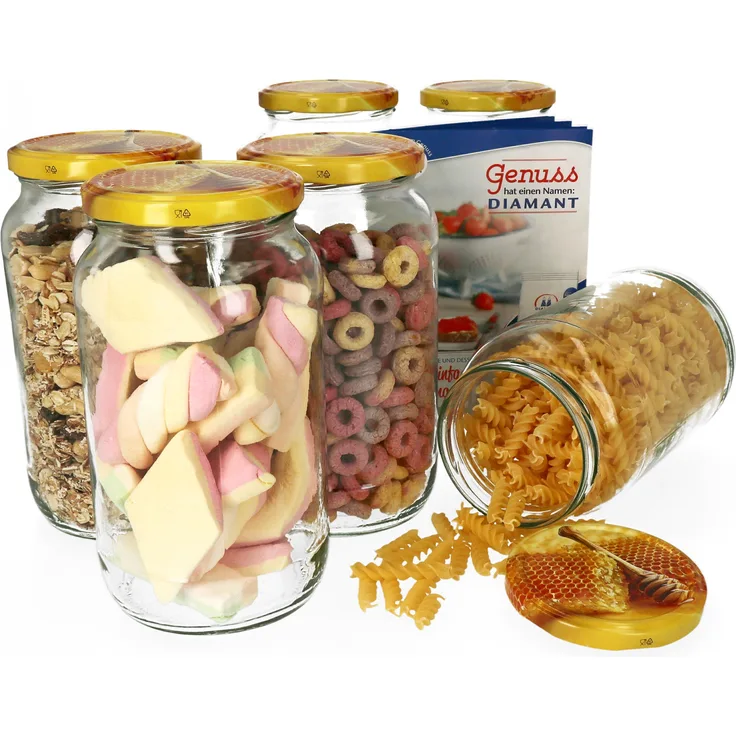 6er Set Einkochgläser 1062ml Rundglas Honig Deckel Einmachgläser Marmelade Einweckglas