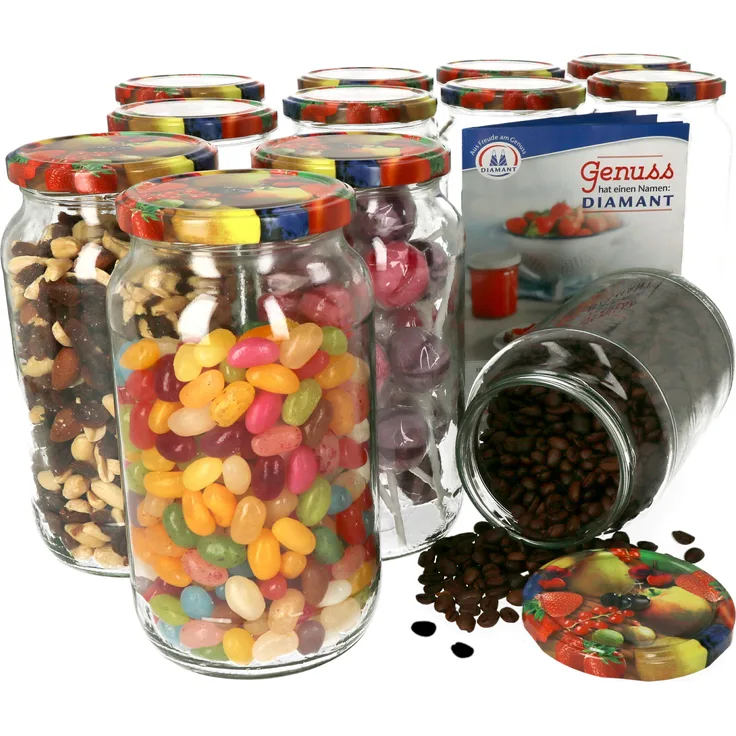 12er Set Einmachglas 1062 ml Deckel Obst gelbe Birne-Dekor Einkochgläser Vorratsglas Aufbewahrung