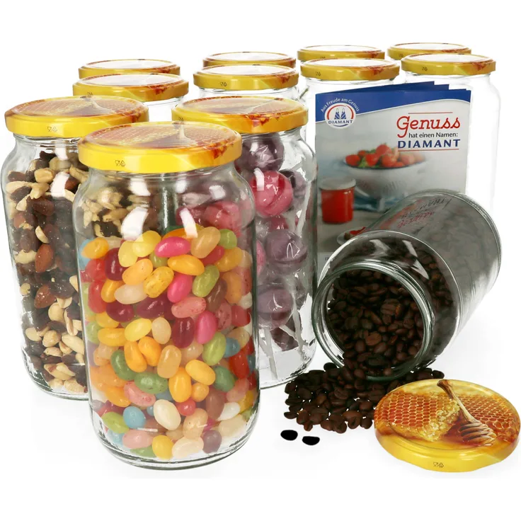 12er Set Einmachglas 1062 ml Deckel Honigwabe Einkochgläser Vorratsglas Glasbehälter Aufbewahrung