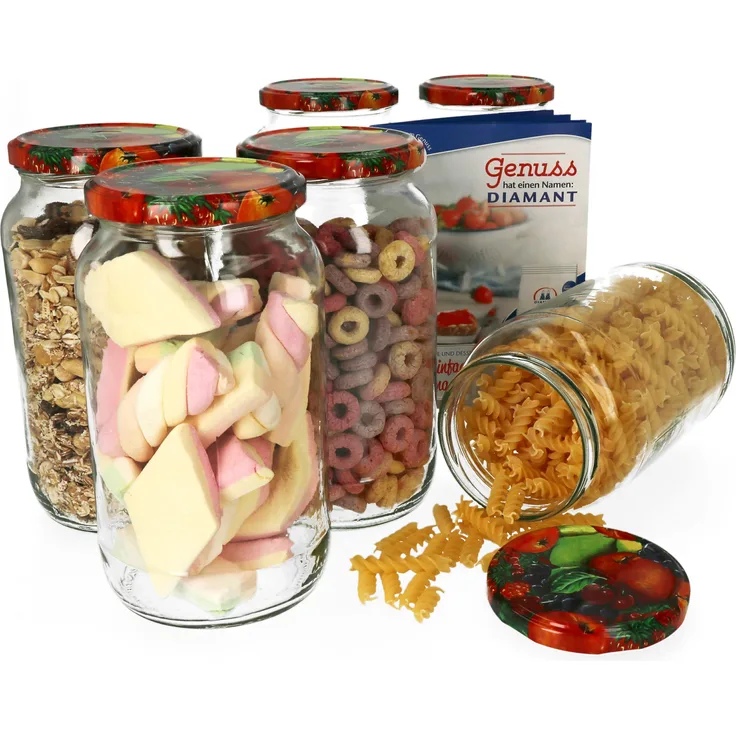 6er Set Einkochgläser 1062ml Rundglas Obst Deckel Einmachgläser Marmelade Einweckgläser