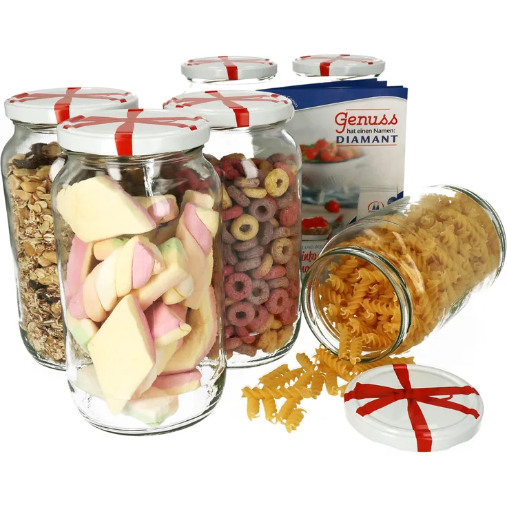 6er Set Einkochgläser 1062ml Rundglas Schleifendekor Deckel Einmachgläser Marmelade Einweckglas