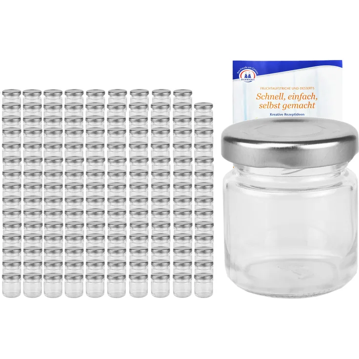 150er Set Sturzglas 53 ml To 43 silberner Deckel Einmachgläser Portionsgläser incl. Rezeptheft