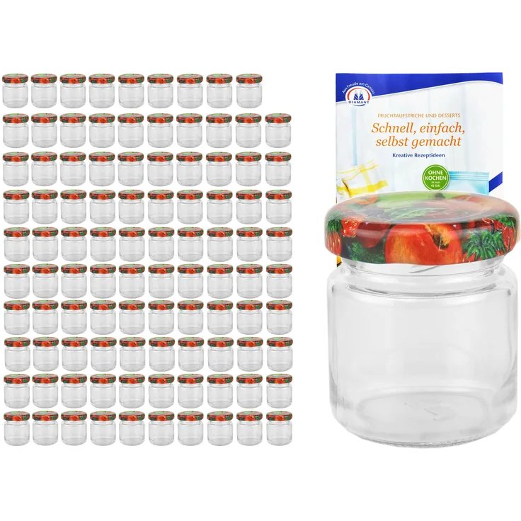 100er Set Sturzglas 53 ml To 43 Obst Dekor Deckel Einmachgläser Einkochgläser incl. Rezeptheft