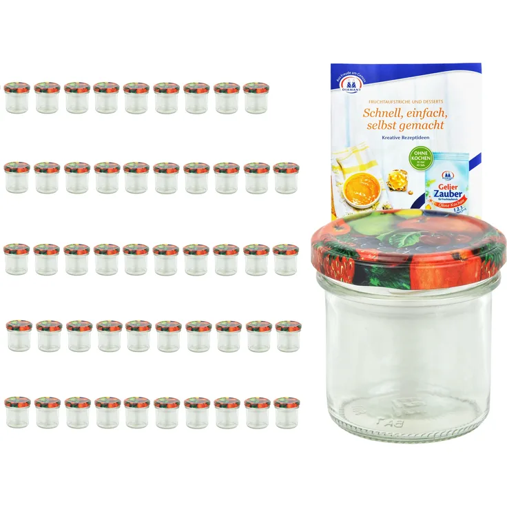50er Set Sturzglas 167 ml To 66 Obst Dekor Deckel Einmachgläser Einkochgläser incl. Rezeptheft