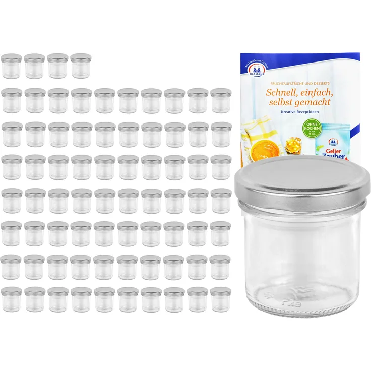 75er Set Sturzglas 167 ml To 66 silberner Deckel Vorratsgläser Marmeladengläser incl. Rezeptheft