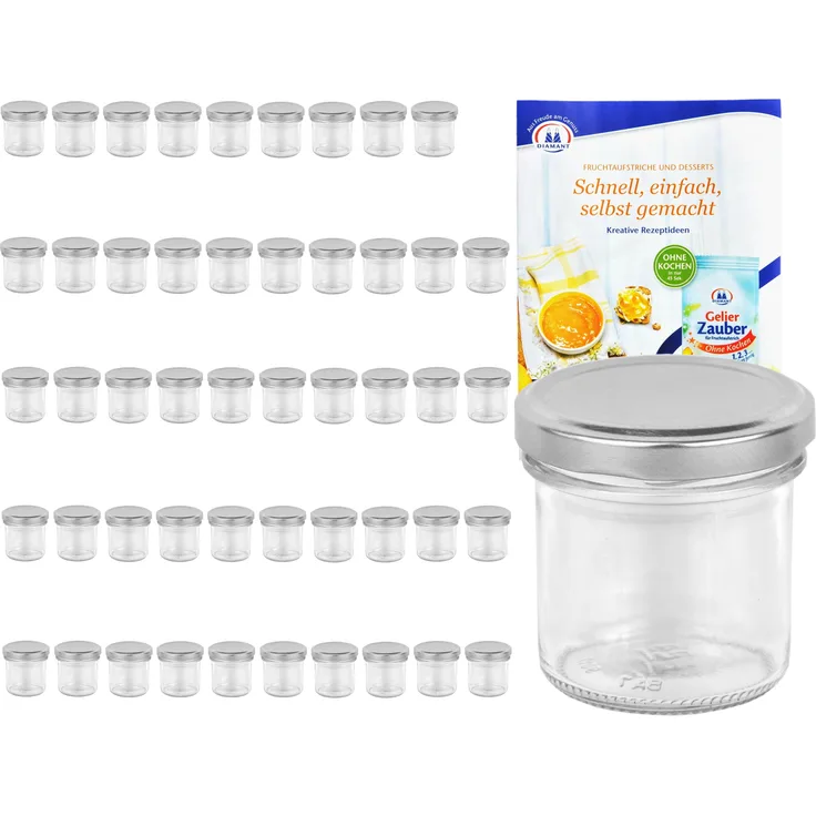 50er Set Sturzglas 167 ml To 66 silberner Deckel Marmeladengläser Einmachgläser incl. Rezeptheft
