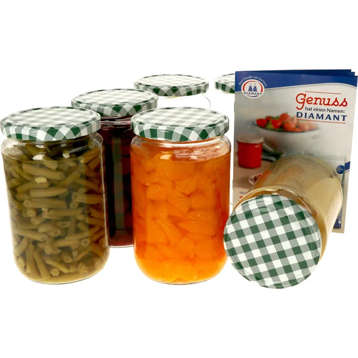 6er Set Einmachglas 720 ml Deckel Grün Weiß Kariert Einkochgläser Vorratsglas Aufbewahrung