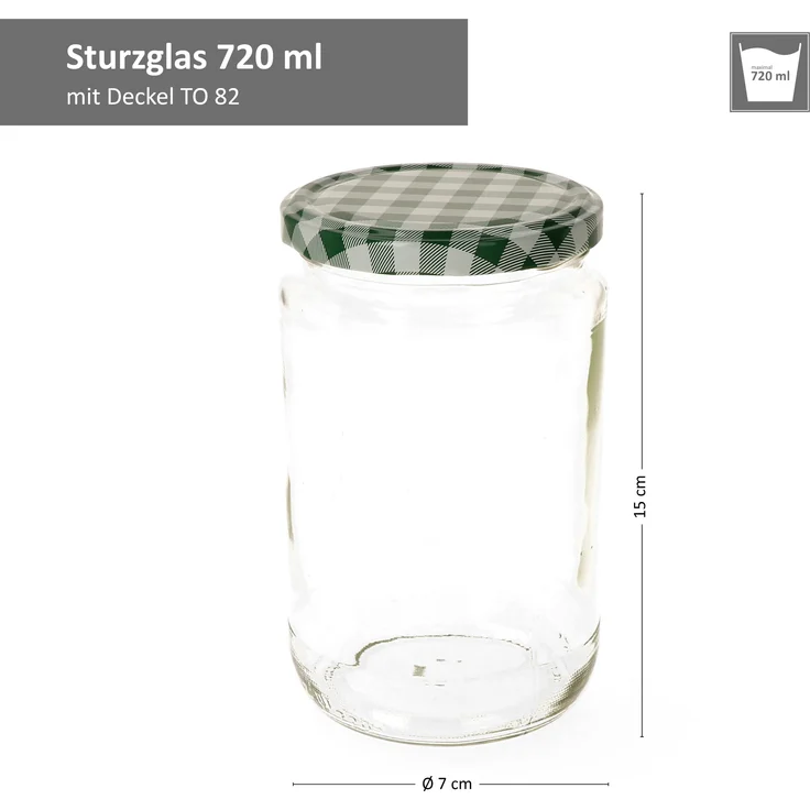12er Set Einmachglas 720 ml Deckel Grün Weiß Kariert Einkochgläser Vorratsglas Aufbewahrung – Bild 3