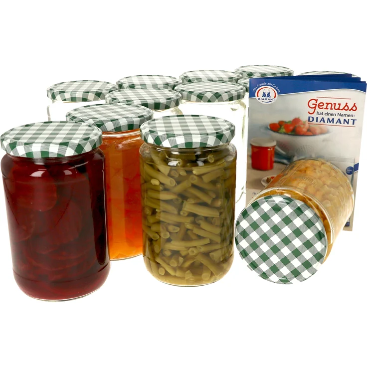 12er Set Einmachglas 720 ml Deckel Grün Weiß Kariert Einkochgläser Vorratsglas Aufbewahrung – Bild 1