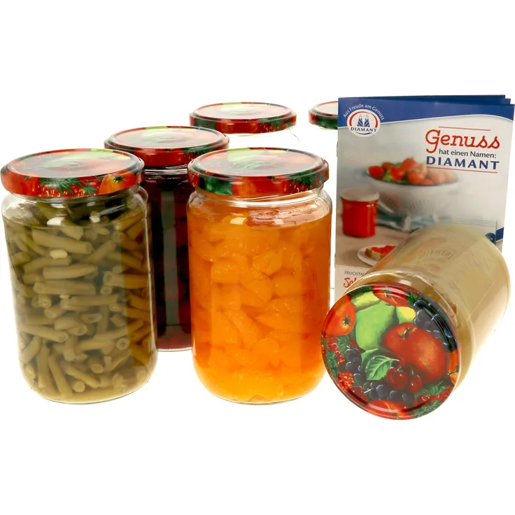 6er Set Einmachglas 720 ml Deckel Obst-Dekor Einkochgläser Vorratsglas Glasbehälter Aufbewahrung