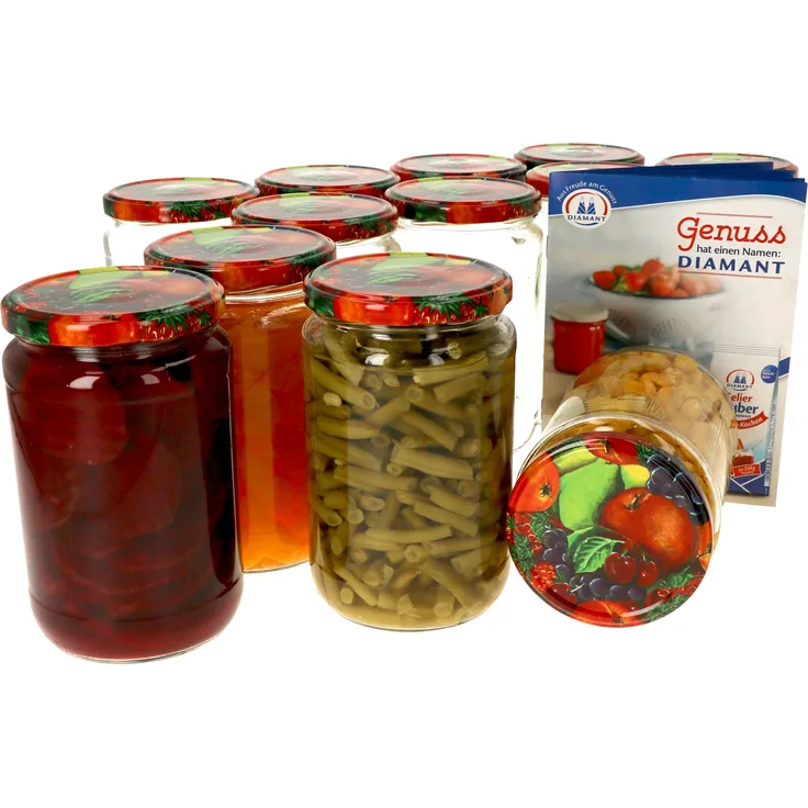 12er Set Einmachglas 720 ml Deckel Obst-Dekor Einkochgläser Vorratsglas Glasbehälter Aufbewahrung