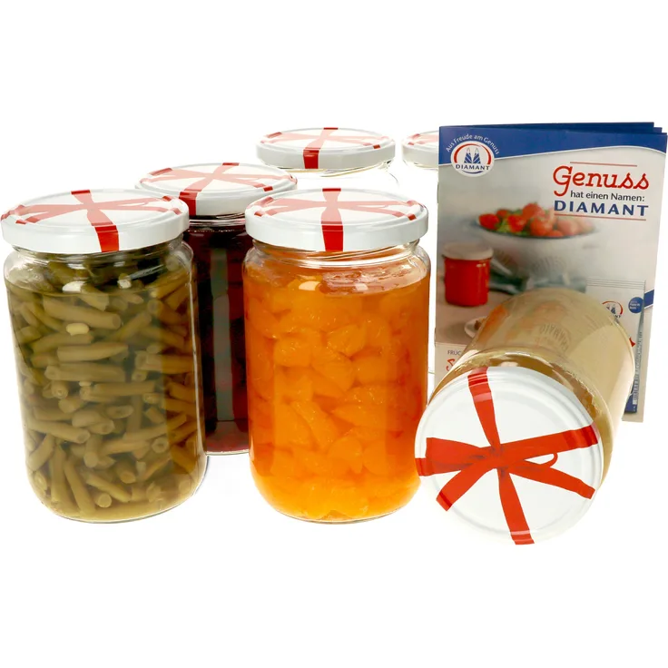 6x Einmachgläser 720 ml I Deckel Schleifen-Dekor I Twist-Off TO 82 + Rezeptheft