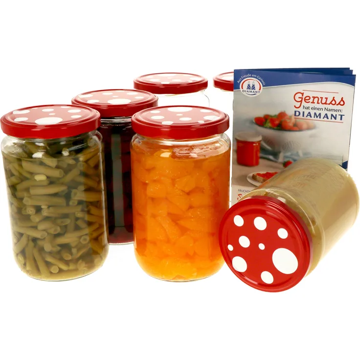 6x Einmachgläser 720ml Deckel mit Fliegenpilz-Dekor Twist-Off TO 82 + Rezeptheft