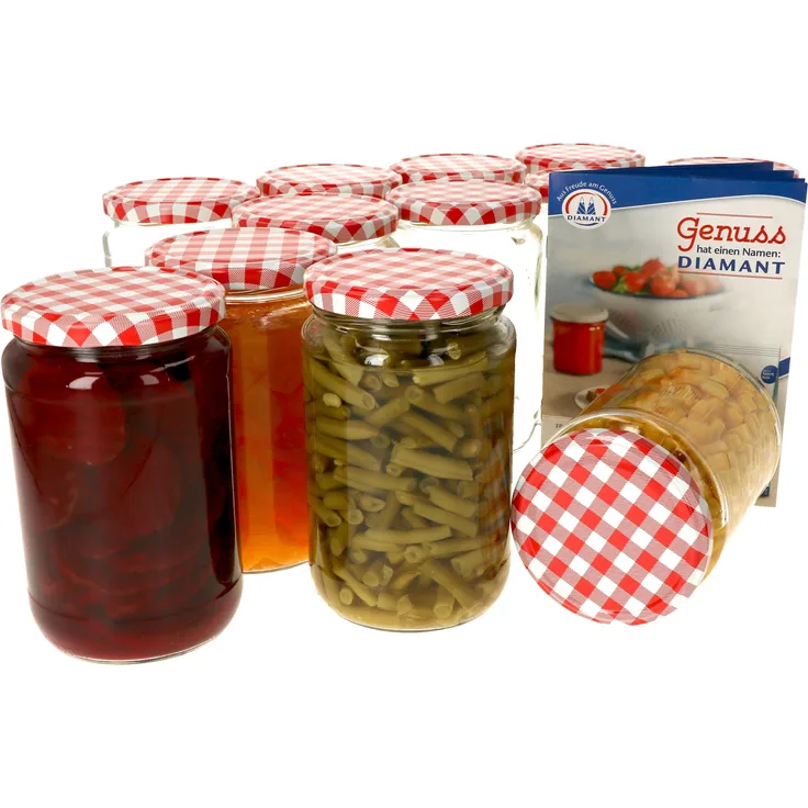 12er Set Einmachglas 720 ml Deckel Rot Weiß Kariert Einkochgläser Vorratsglas Glas Aufbewahrung