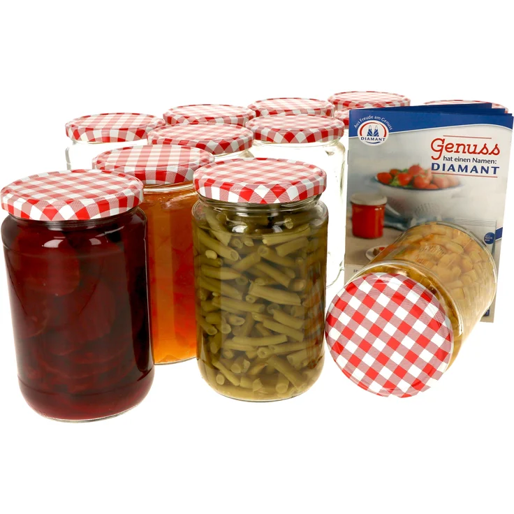 12er Set Einmachglas 720 ml Deckel Rot Weiß Kariert Einkochgläser Vorratsglas Glas Aufbewahrung – Bild 1