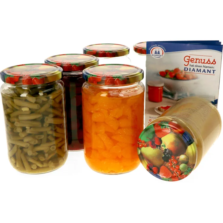 6x Einmachgläser 720ml I Obst gelbe Birne Deckel I Twist-Off TO 82 + Rezeptheft