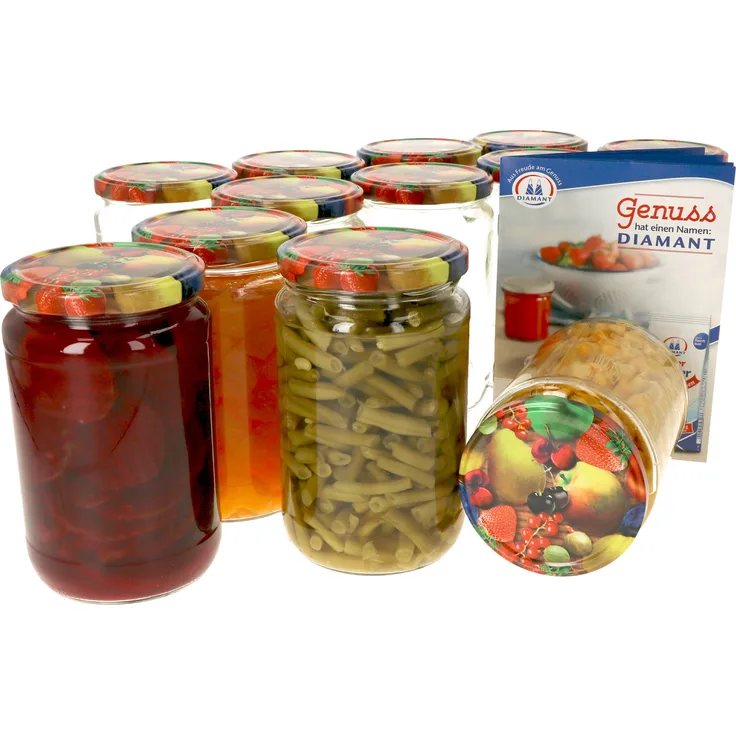 12x Einmachgläser 720ml I Obst gelbe Birne Deckel I Twist-Off TO 82 + Rezeptheft