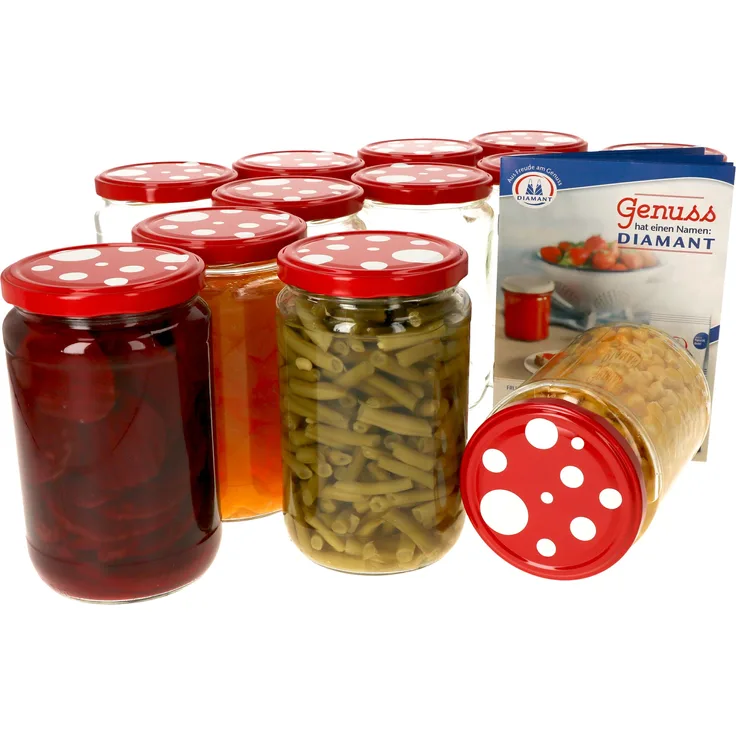 12x Einmachgläser 720ml Deckel mit Fliegenpilz-Dekor Twist-Off TO 82 + Rezeptheft