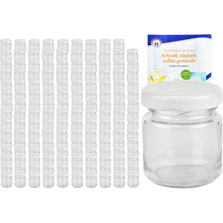 150er Set Sturzglas 53 ml To 43 weißer Deckel Einmachgläser Einkochgläser Glas incl. Rezeptheft