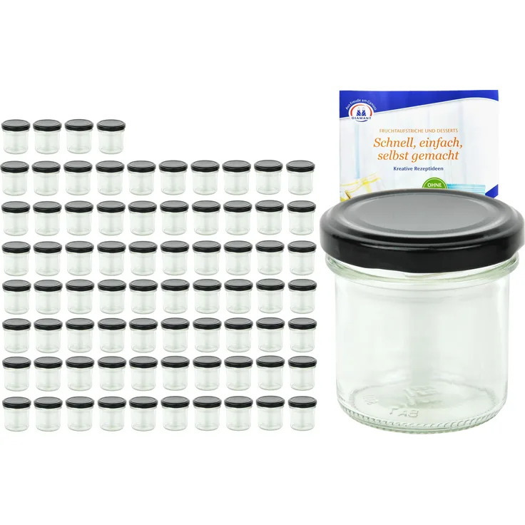 75er Set Sturzglas 167 ml To 66 schwarzer Deckel Einmachgläser Einkochgläser Glas incl. Rezeptheft