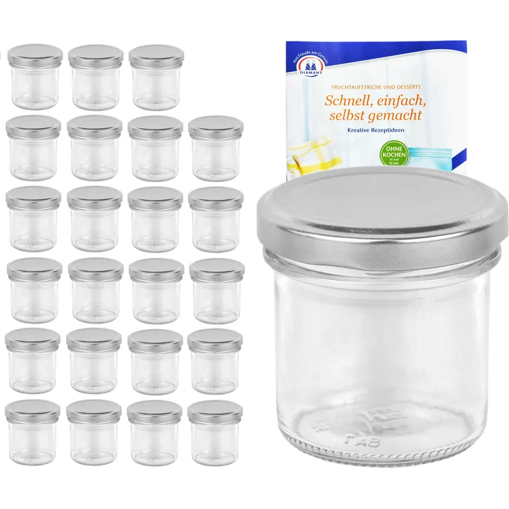 24er Set Sturzglas 167 ml To 66 silberner Deckel Einkochgläser Einmachgläser Glas incl. Rezeptheft