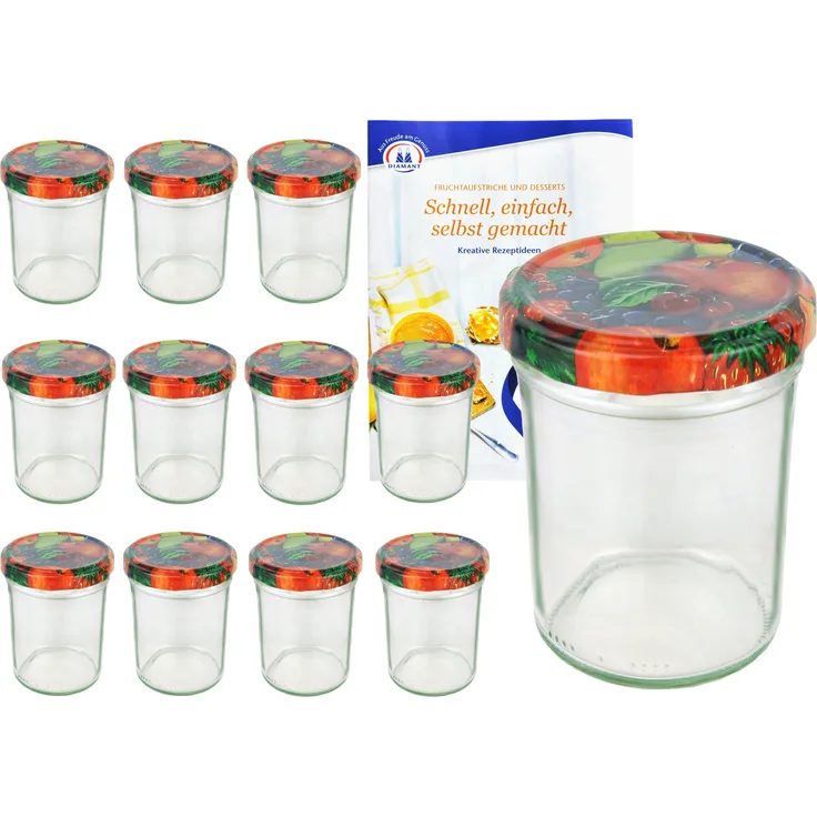 12er Set Sturzglas 230 ml HOCH To 66 Obst Dekor Deckel Einmachgläser Gläser incl. Rezeptheft